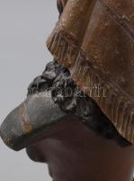 cca 1900, Kendős nő büszt. Festett terrakotta, jelzett, kopással, m: 31,5 cm