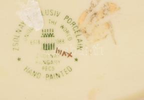 Zsolnay Exclusiv virágmintás váza és tálka, jelzett, kopással, m: 13,5 cm, h: 11,5 cm