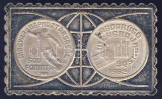 DN Bélyeg formájú Ag plakett a Labdarúgó VB tiszteletére kiadott 1981-82-es emlékpénzek éremképével 4,61g T:exPP