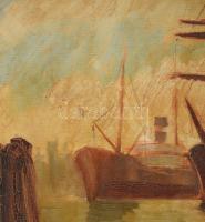 Zsótér Ákos (1895 - 1983): Hamburgi kikötő, Olaj, vászon, jelzett, sérült keretben, felületi reprdés...