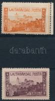 Nyugat-Magyarország VII. 1921 50K eltérő narancssárga színben + támpéldány, mindkettő Bodor vizsgálójellel (hiányzó fogak / missing perfs)