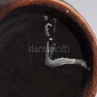 Falevél mintás váza. mázas kerámia, kézzel festett, jelzett hibátlan 29 cm