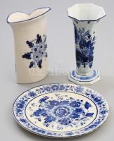 3 db delft holland porcelán váza és tányér m: 15 cm, d: 18 cm