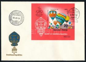 1983 200 éves a ballonrepülés vágott blokk FDC-n (8.000)