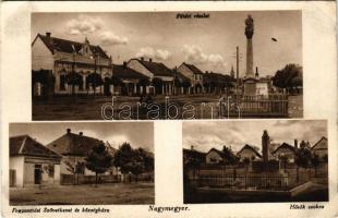 Nagymegyer, Velky Meder, Calovo; Fő tér, Hősök szobra, Községháza, Fogyasztási szövetkezet üzlete és saját kiadása / main square, military monument, town hall, cooperative shop (fl)