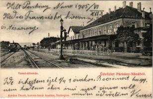 1905 Párkány-Nána, Stúrovó; vasútállomás, vonat, gőzmozdony. Kardos Dezső kiadása / railway station, train, locomotive