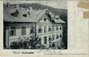 1899 (Vorläufer) Kovácspatak, Kovacov; Nyaraló szálloda. Esztergomi lapok nyomdája, Hunnia kiadása / villa hotel (r)