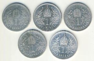 Ausztria 1898-1914. 1K Ag (5x) mind klf évszámmal T:2,3