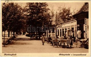 1937 Harkányfürdő, Sétány részlet, Zene pavilon, kávé és fagylalt bazár üzlet