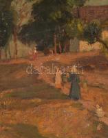 Szlányi Lajos (1869-1949): Vízhordók. Olaj, falemez. Jelzett, keretben. 35x40 cm