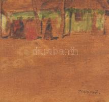 Olgyay Ferenc (1872-1939): Asszony-gyűlés. Olaj, vászon. Jelzett, keretben. 35x50 cm