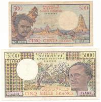 Dzsibuti DN(1979) 500Fr + 5000Fr T:F, az 5000 szép papír, de van rajta tűlyuk Djibouti ND(1979) 500 Francs + 5000 Francs C:F, the 5000 fine paper, but it has pinholes Krause P#36, P#38