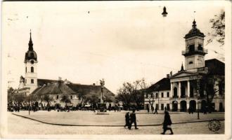 1942 Zombor, Sombor; Szentháromság tér és szobor, Városháza, Plébánia templom / square, statue, town hall, church