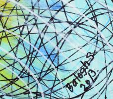 Balogh S jelzéssel: Körkötös motívumok, 2013. Vegyes technika, vászon. 40x82 cm