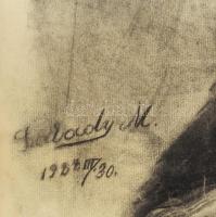 Olvashatatlan jelzéssel: Férfi akt (anatómiai tanulmány). Szén, papír. Üvegezett, dekoratív, kissé k...