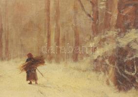 Jelzés nélkül, XX. sz. eleje: Rőzsehordó. Olaj, vászon. Sérült. Antik, sérült fakeretben. 40x50 cm