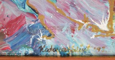 Olvashatatlan jelzéssel: Színes kép. Olaj, farost. Dekoratív fakeretben. 24×31,5 cm