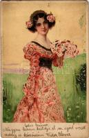 1906 Lady art postcard. Meissner &amp; Buch Künstler-Postkarten Serie 1300. "Frühling im Herzen" litho (EM)