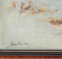 Pántl László (1943-): Téli táj. Olaj, vászon, jelzett. Dekoratív fakeretben, 50x70 cm