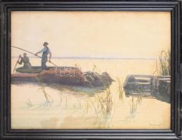 Mihály István (1886-1970): Halászok. Akvarell, papír, jelzett. Hátoldalán Mihály István autográf ajá...