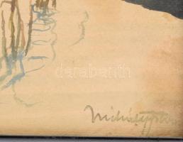 Mihály István (1886-1970): Halászok. Akvarell, papír, jelzett. Hátoldalán Mihály István autográf ajá...