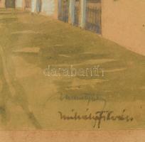 Mihály István (1886-1970): Udvar. Akvarell, papír, jelzett. üvegezett fakeretben, 22,5x31,5 cm