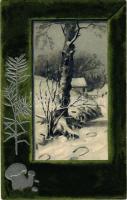 1907 Winter landscape art postcard. Emb. litho