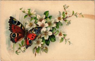 Greeting card with flowers and butterfly. ERIKA Nr. 2802. (EB)