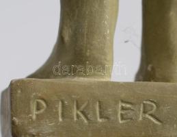 Pikler István (1938): Leány tállal. Terrakotta, mázas. jelzett, hibátlan. 40 cm