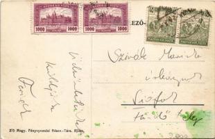 1921 Budapest XXI. Csepel, Szent Imre tér, Római katolikus templom, HÉV vasútállomás, vonat (fl)