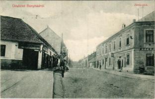 1914 Bonyhád, Zárda utca, Arany Oroszlán szálloda és étterem, Biztosító társaság főügynöksége. Reining E. kiadása