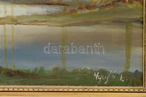 Nyújtó László (-): Vízparti táj. Olaj, farost. Dekoratív fakeretben. 50x70 cm