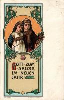 1909 Gott zum Gruss im neuen Jahr / New Year greeting art postcard. B. Kühlen Nr. 6333. Art Nouveau, litho (fl)