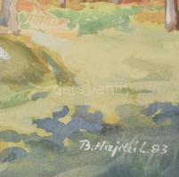 B. Hajdú László (1926-1998): Falusi táj. Akvarell, papír, jelezve jobbra lent. Kissé foltos. Üvegeze...