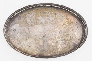 Antik alpakka talpas tálca gazdag díszítéssel 38x26 cm