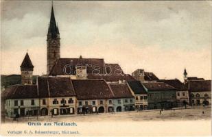 Medgyes, Mediasch, Medias; Daniel Carthmann, N. Rothschild, Friedrich Rosenauer, L. Eckardt, Carl Brekner, G. A. Reissenberger és J. B. Theil üzlete. G. A. Reissenberger saját kiadása / square, shops