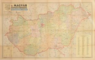 1957 A Magyar Népköztársaság közigazgatási térképe, 1 : 500.000, Bp., Kartográfiai Vállalat, kisebb szakadásokkal, 115x75 cm