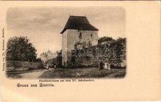 Beszterce, Bistritz, Bistrita; Várfal a XV. századból. Th. Botschar kiadása / Fassbinderturm aus dem XV. Jahrhundert / castle wall from the 15th century