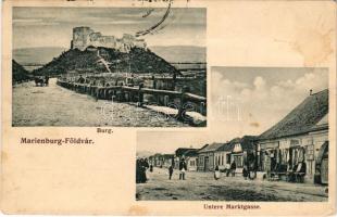 1910 Barcaföldvár, Földvár, Marienburg, Feldioara; Burg, Untere Marktgasse / vár, Alsó utca, Josef Stenner és fia üzlete és saját kiadása / castle, street, shop(Rb)