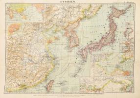 cca 1910 Ostasien, Carl Flemmings Generalkarten No. 45. / Kelet-Ázsia térképe, 1 : 4.500.000, kisebb sérülésekkel, foltokkal, 70,5x87,5 cm