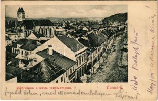 1906 Késmárk, Kezmarok; Vár utca, Katolikus templom / church, street (fl)