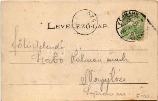 1906 Késmárk, Kezmarok; Vár utca, Katolikus templom / church, street (fl)