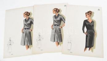 1966 össz. 3 db vintage női divatkép (közte duplummal), ofszet nyomat, papír, 34x23,5 cm