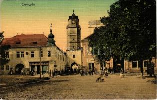 1911 Trencsén, Trencín; Torony utca és kapu, Blaschke E., Köves üzlete / street view, tower and gate, shops (EK)