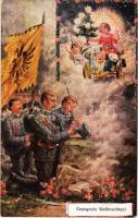 1916 Gesegnete Weihnachten / WWI Austro-Hungarian K.u.K. military art postcard with Christmas greetings, praying soldiers. M.M.S.W. Nr. 1060.