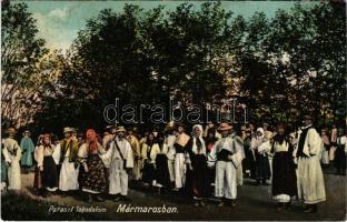 1915 Máramarossziget, Sighetu Marmatie; Paraszt lakodalom Máramarosban, erdélyi folklór. Berger Miksa utóda kiadása / Transylvanian folklore, wedding (r)