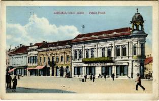 1914 Versec, Vrsac; Frisch palota, Josef Unger, Dembitz Márk, Schicker Julius, Alexander Gergecs üzlete, Frisch Hugo divatáruháza, Takarékpénztár / palace, shops, savings bank (fl)