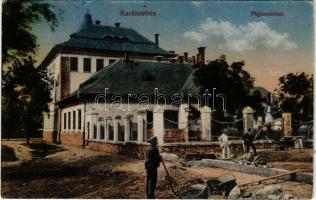 Karánsebes, Caransebes; Főgimnázium, építkezés. Halász Nándor kiadása / school, construction (fl)