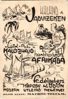 1942 Kaposy K. Ödön modern útleíró regényei: Kaland a vadvizeken, "Girl-Pat" a kalózhajó, Kerékpáron Afrikában, Fedélzeten. Sajtó alatt: Matróz voltam - reklám a képzőművész saját rajzával s: K. K. Ö. (Rb)