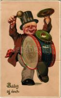 1912 Boldog Újévet / New Year greeting art postcard with drummer. M.S.i.B. 14809. Emb. litho (fa)